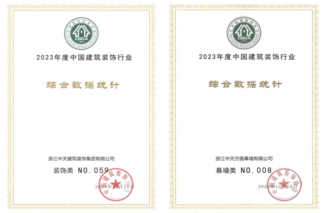 J9九游装饰集团位列2023年度中国建筑装饰企业百强59位、幕墙百强第8位